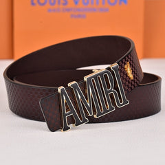 Amiri Belt dark brown Small checkered pattern Golden deer logo