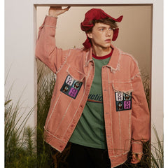 Unisex Jacket Loose Raw Hem Turn-down Collar Coat