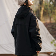 Unisex Jacket Retro Hooded Shell Jacket Men's and Women's Coats Half Zipper Functional Jacket