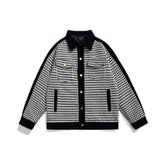Unisex Jacket Retro Patchwork Polo Collar Jacket Loose Couple Coat
