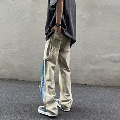 Men Jeans Washed Jeans Ripped Tie-Dye Pants Men Straight-Leg Pants