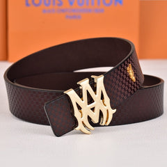Amiri Belt dark brown Small checkered pattern Golden deer logo