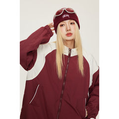 Unisex Jacket Retro Patchwork Contrast Color Sports Jacket Men and Women Same Style Loose Lapel Spring and Autumn Coat