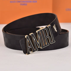 Amiri Belt Black plaid pattern Golden deer logo
