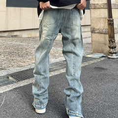Men Jeans Washed Leg Zipper Men's and Women's Jeans Loose Oversize Straight-Leg Trousers
