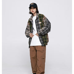 Unisex Jacket Vintage Stand Collar Jacket Loose Plaid Coat