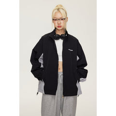 Unisex Jacket Retro Patchwork Contrast Color Stand-up Collar Sports Jacket Spring and Autumn Coat