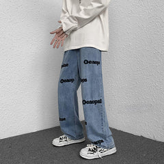 Men Jeans Straight Jeans Men's Summer Loose Wide Leg Pants Trousers