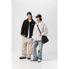 Unisex Jacket Retro Lapels Jacket Men and Women Couple Baggy Coat