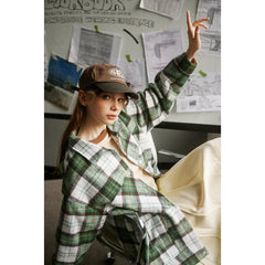 Unisex Jacket Polo Collar Jacket Men's and Women's Loose Plaid Jacket