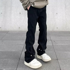 Men Jeans Black Buckle Jeans Baggy Straight Trousers