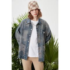 Unisex Jacket Casual Denim Jacket Men's and Women's Polo Collar Top Coat