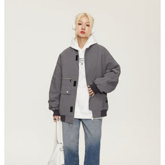 Unisex Jacket Loose Pockets Decorative Baseball Collar Jacket