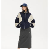 Unisex Jacket Vintage Colorblock Hood Coat Loose Sports Top