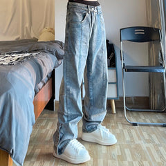 Men Jeans Embroidered Breasted Casual Trousers Loose Hip Hop Jeans