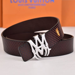 Amiri Belt dark brown Small checkered pattern Golden deer logo