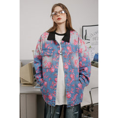Unisex Jacket Retro Washed Denim Jacket Men and Women Turn-down Collar Coat