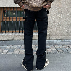 Men Jeans Zipper Slit Casual Pants Loose Straight Bootcut Pants