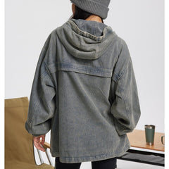 Unisex Jacket Retro Washed Hooded Denim Jacket for Men and Women Spring and Autumn Coat