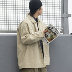 Unisex Jacket Vintage Workwear with Pocket Jacket Men Baggy Coat