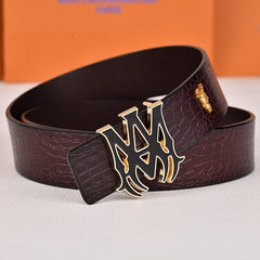 Amiri Belt dark brown crocodile pattern Golden deer logo