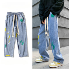 Men Jeans Graffiti Jeans Men Spring-Autumn Wide-Leg Pants