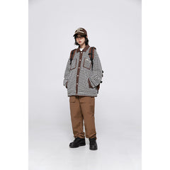 Unisex Jacket Autumn Winter Retro Houndstooth Jacket Loose Lapels Coat