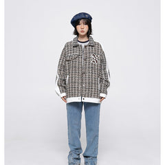 Unisex Jacket Autumn Winter Retro Plaid Jacket Loose Lapels Coat