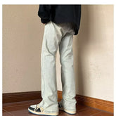 Men Jeans Summer Straight-Leg Pants Vintage Casual Trousers