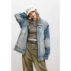 Unisex Jacket Retro Washed Stand Collar Denim Jacket Men's and Women's Denim Coat