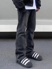 Men Jeans Vintage Slim Jeans Men Zipper Slit Loose Straight-Leg Pants