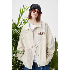 Unisex Jacket Stitching Embroidered Jacket Men's and Women's Lapel Couple Overalls