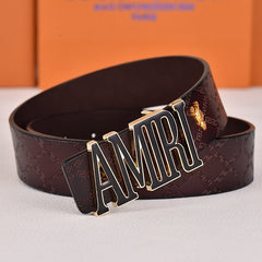 Amiri Belt dark brown cross grain Golden deer logo