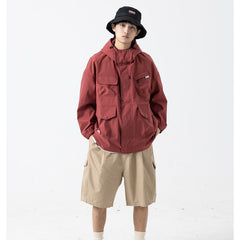 Unisex Jacket Loose Multi-Pocket Hooded Jacket Shell Jacket Mechanical Style Coat