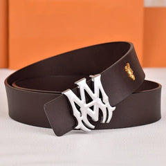 Amiri Belt dark brown Plain texture Golden deer logo