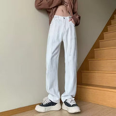 Men Jeans Summer Casual Trousers Straight Loose Wide Leg Pants