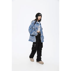 Unisex Jacket Men and Women Couple Loose Retro Washed Denim Jacket