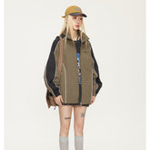 Unisex Jacket Vintage V Contrast Color Stand-up Collar Sports Jacket Men's and Women's Coats