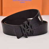 Amiri Belt Black crocodile pattern Golden deer logo