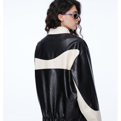 Unisex Jacket Retro Patchwork Jacket Loose PU Leather Coat