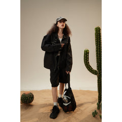 Unisex Jacket Zipper Decorations Loose Lapels Jacket Men's and Women's Wide Coat