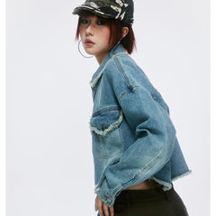 Unisex Jacket Retro Washed Denim Jacket Baggy Coat