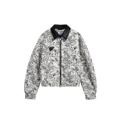 Unisex Jacket Vintage Floral Polo Collar Jacket Baggy Coat