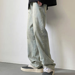 Men Jeans Washed Worn Jeans Male Hiphop Baggy Straight Trousers