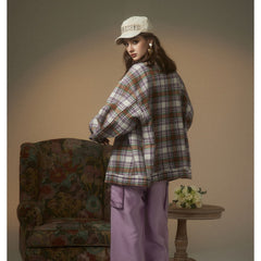 Unisex Jacket Vintage Plaid Workwear Jacket Men and Women Couple Casual Loose Spring and Autumn Coat