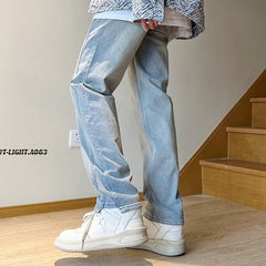 Men Jeans Slim-Fit Light Color Straight-Leg Overalls