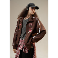 Unisex Jacket Vintage Sports Loose Stand Collar Jacket