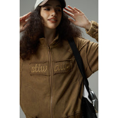 Unisex Jacket Retro Washed Distressed Stand Collar Jacket