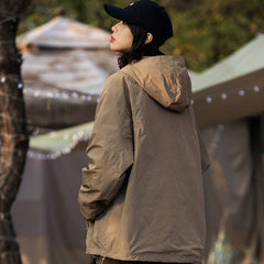 Unisex Jacket Retro Nylon Hooded Jacket Men's and Women's Mechanical Style Jacket Coat