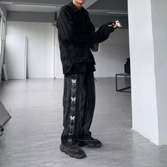 Men Jeans Retro Gradient Butterfly Embroidery Loose Washed-out Straight Wide Leg Pants
